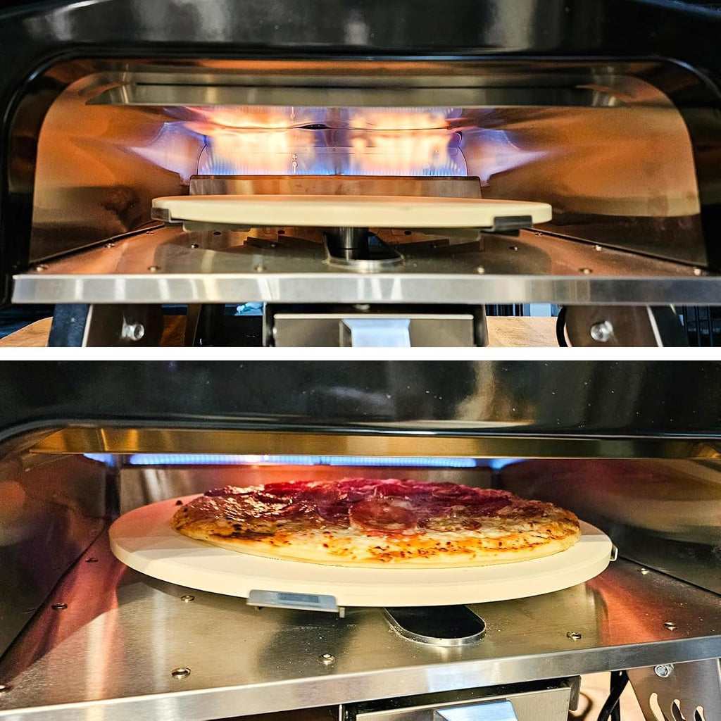 MELLCOM 20 Inch Outdoor Gas Pizza Oven, 360° Auto Rotating Pizza Stone with Pull Out Handle, Includes Pizza Peel & Carry Bag, Portable Stainless Steel Propane Pizza Oven for Backyard, Camping, Grill