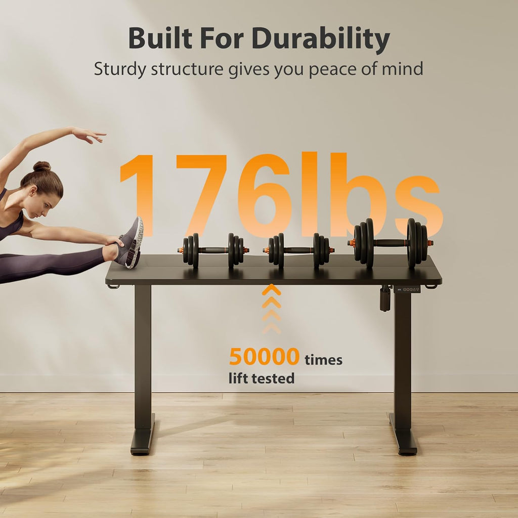 Cubiker Standing Desk, 55x28 Inches Sit Stand Home Office Desk, Electric Stand up Desk, Adjustable Desk with Splice Board, Black Frame/Black Top