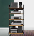 Audio Rack Av Tower Media Stand 5-Tier Electronics Equipment Shelf, Heavy Duty 106cm Tall Mobile Stereo Racks Cart on Wheels, Floor-Standing Commercial Home Media Stand, Natural