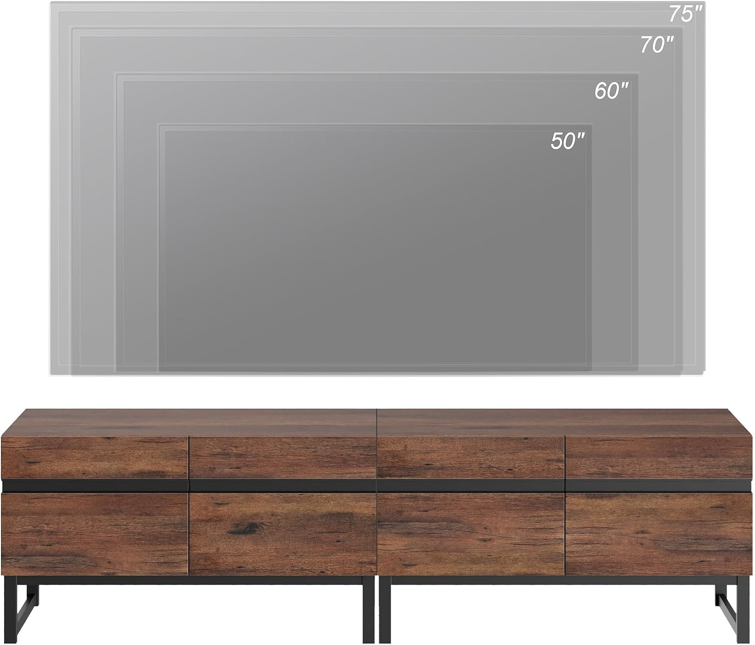 WAMPAT Modern TV Stand for 50-75 Inch TVs, Wood Entertainment Center with Metal Base Storage Cabinets, Media TV Console for Living Room, Brown, 2Pcs