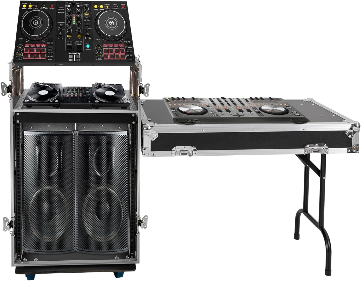14U PA DJ Rack/Road ATA Case, Network & Stereo Rack with Slant Mixer Tops, Heavy-Duty DJ Work Table Rolling Studio Equipment Cabinet, Amplifier Mixer Storage Stand for Pro Tour Grade, Live Sound