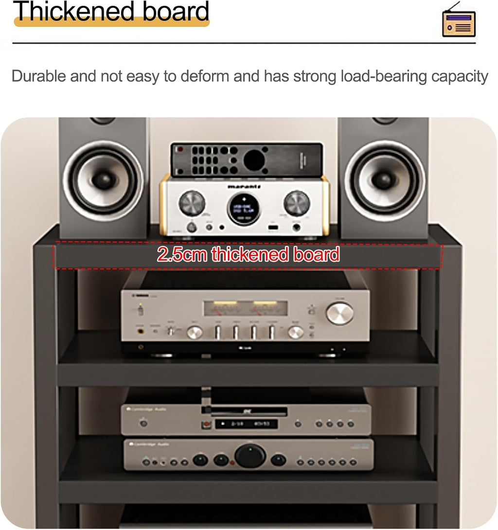 Audio Rack AV Media Stand Wooden Record Player Stand Equipment Console Shelf, for Entertainment Stereo Racks Component Storage and Collection Display(Black,35.5cm/14in)