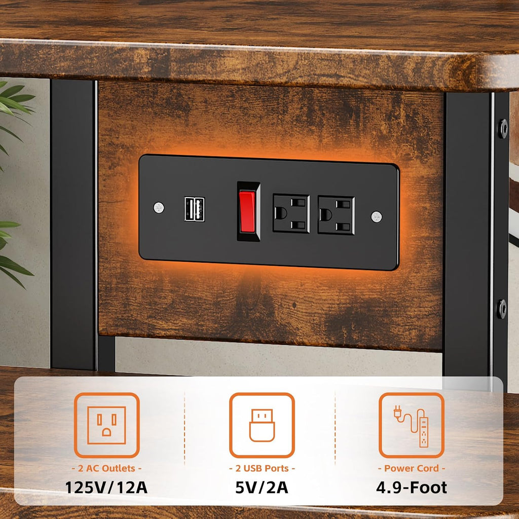 CABTE Mobile AV Media Stand with Outlets and 4 Rolling Caster Wheels, 4-Tier Rolling TV Stand for Gaming Console, Stereo, DVD Player, Sturdy Metal Frame, Versatile Living Room,Bedroom (Retro Brown)