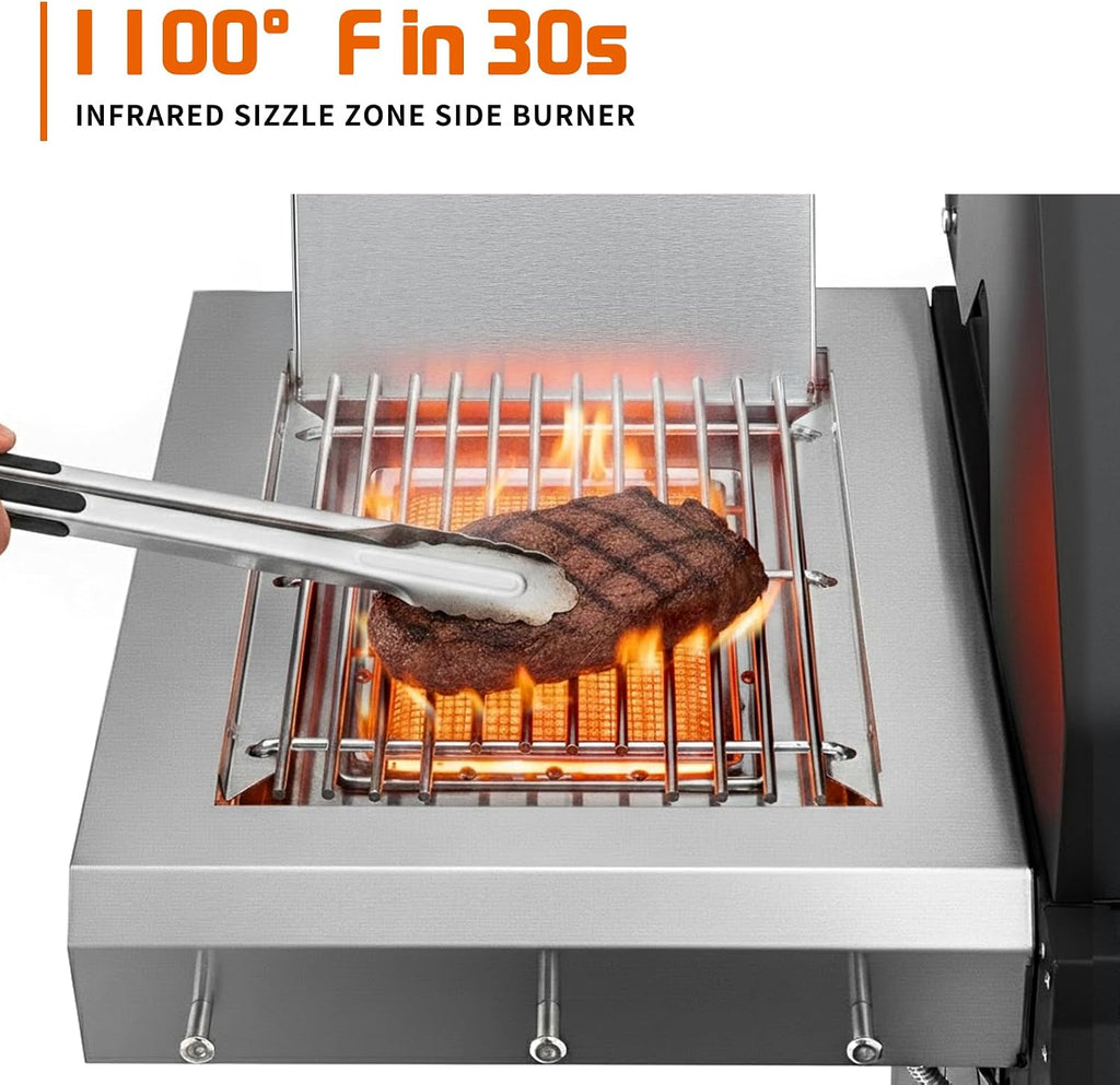 SKOK 5 Burner BBQ Grill with Infrared Side and Rear Burners, Gas Grill with Cast Iron Grates, Outdoor Barbecue Grill 72,000 BTU Output