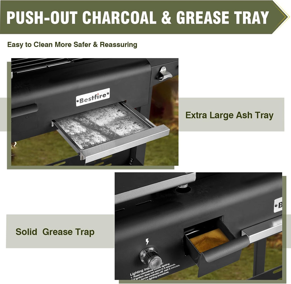 Propane Gas Griddle Charcoal Grill Combo Flat Top Griddle W/Dual Lids & 2 Side Shelves Dual Fuel BBQ Grill for Outdoor Barbecue