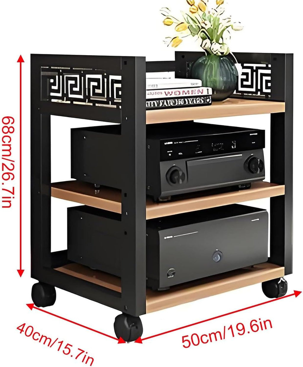 Modern AV Media Stand - Open Stereo Rack Storage Cabinet, Corner Shelf for Audio-Video, Home Theater, Office & Recording Room (Light Walnut, 27.6in)