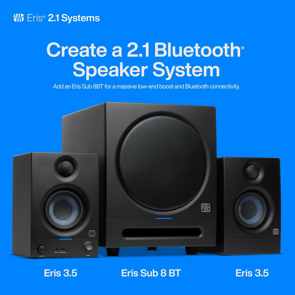 PreSonus Eris 3.5 Studio Monitors (White), Pair — 3.5' Inch Powered Bookshelf Speakers, Stereo, Desktop Computer, Near Field Music Production, Audio Mixing Recording