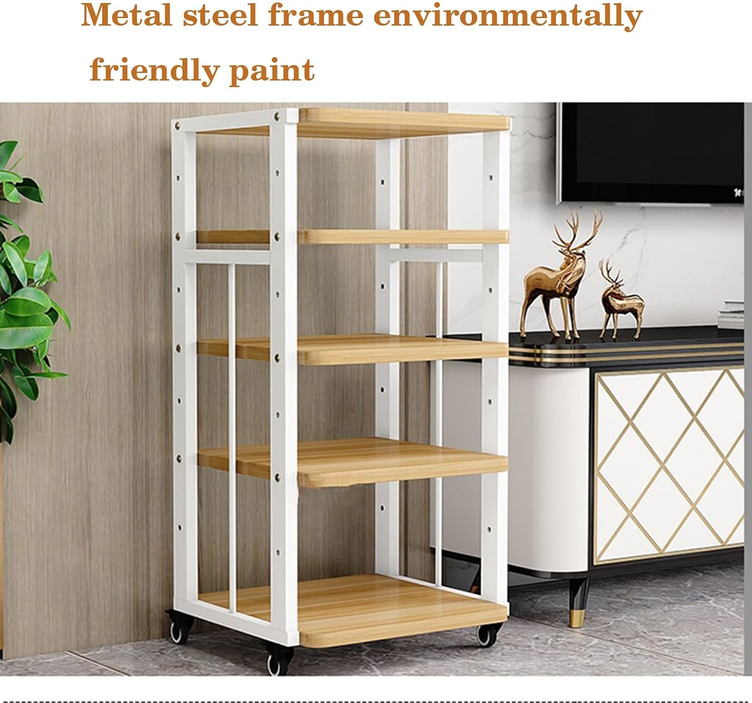 5 Layer Furniture Media Rack DVD CD Player Rack Audio Rack Power Amplifier Equipment Cabinet with Height Adjustable Wooden Shelf Floor Mounted Storage Rack(Light Walnut)