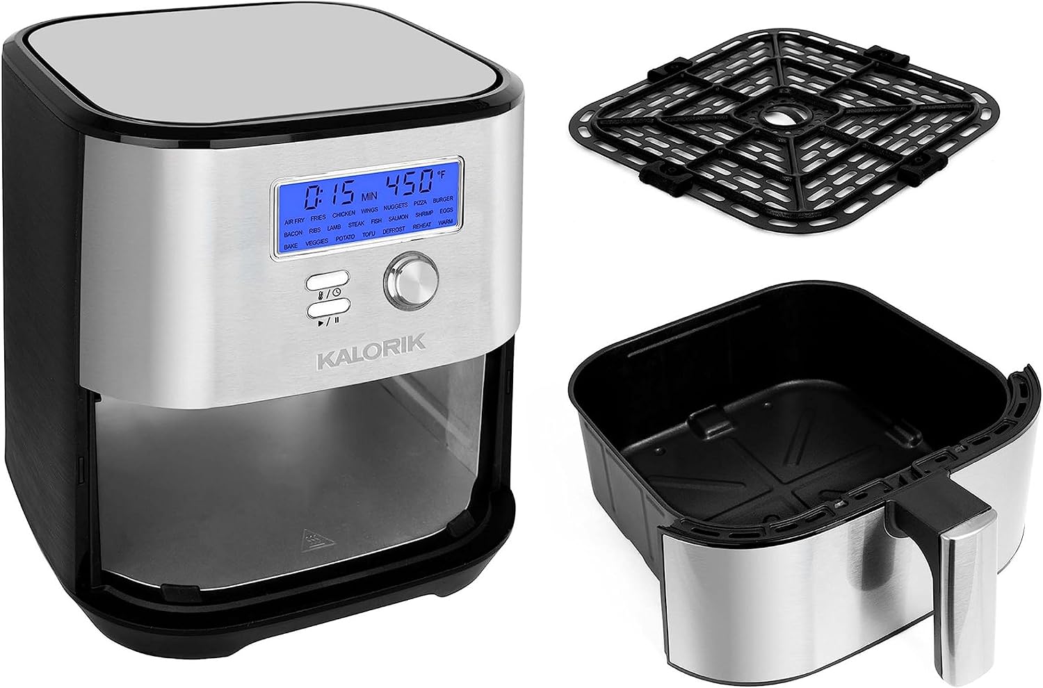 Kalorik MAXX® Plus Digital 7-Quart, 7-in-1 Oilless Air Fryer, LCD Display, 22 Smart Presets, 5 Accessories, and Recipe Book, 1750W, Stainless Steel, FT 50928 OW