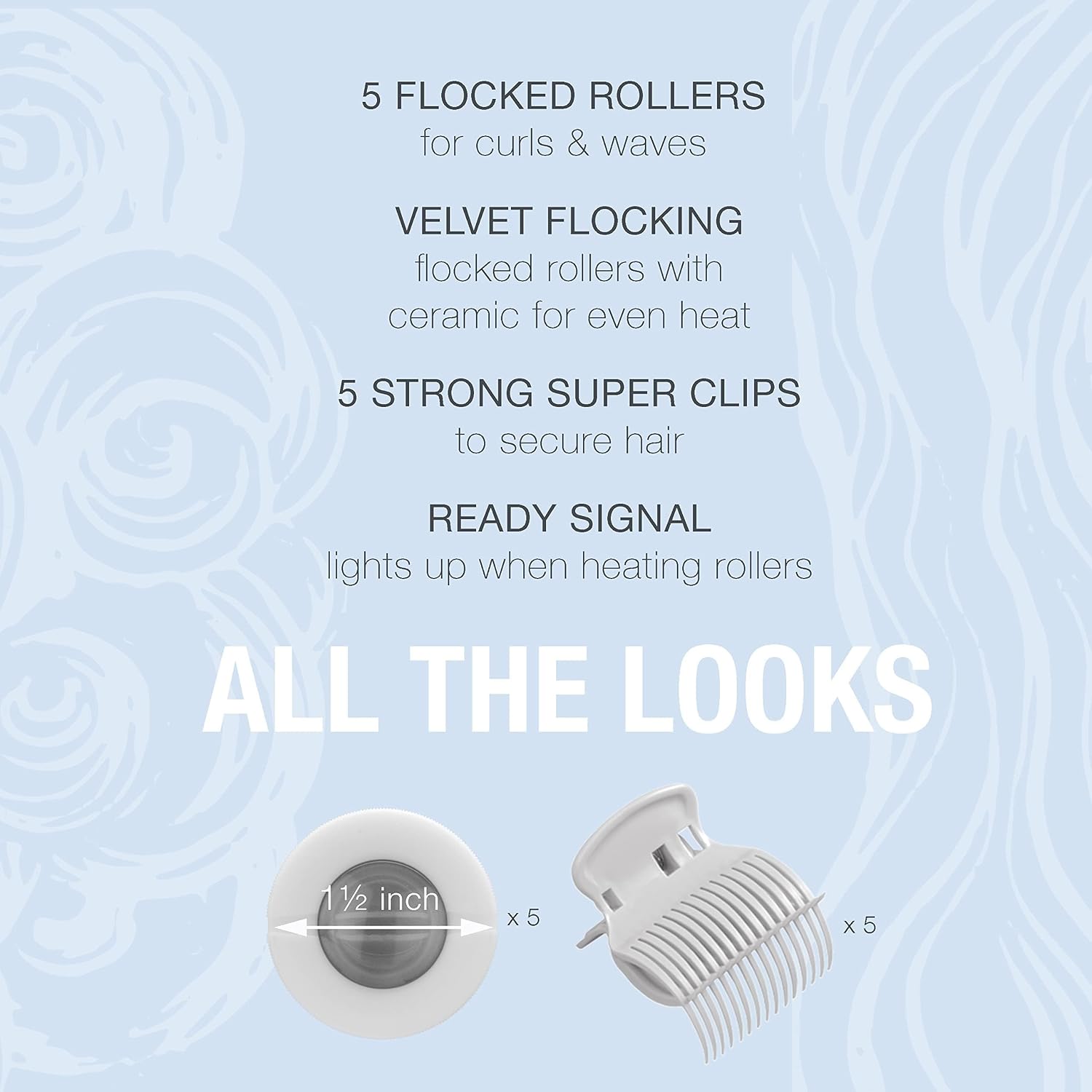 Conair Double Ceramic Hot Rollers for Long,Medium & Short Hair,5 Ceramic Flocked 1½-Inch Heated Hair Rollers with Clips,Hot Curlers for Women,Volume & Curls,Dual Voltage,Pink/White,(Pack of 6)