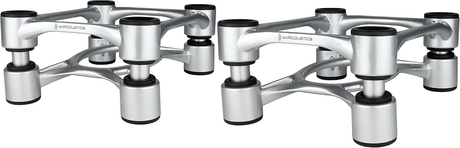 IsoAcoustics Aperta Series Isolation Speaker Stands with Tilt Adjustment: Aperta (6.1' x 7.5') Silver Pair