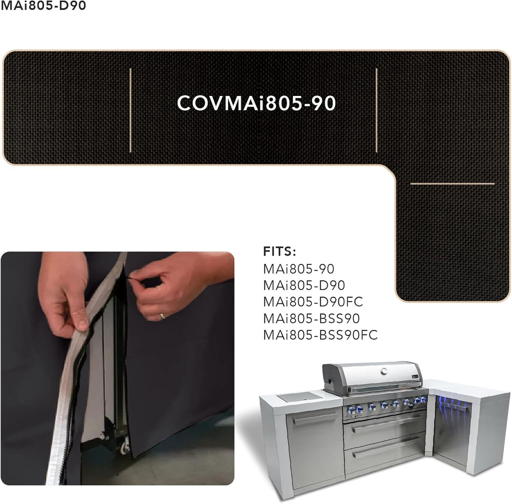 Mont Alpi COVMAi805-90 Heavy Duty All Weather Water Resistant 94' x 50' Full Black Grill Cover for MAi805-90 MAi805-D90 MAi805-BSS90 MAi805-D90FC MAi805-BSS90FC Stainless Steel Outdoor Kitchen Islands