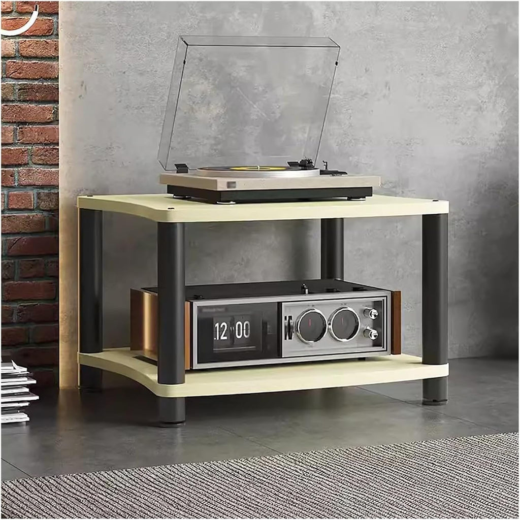 Heavy Duty 4Tier Wooden & Metal Stereo Stand for Small Spaces Living Room Bedroom Home Av Component Media Cabinet Audio Equipment Rack for TV Amplifier DVD Player Modern Storage Solution B