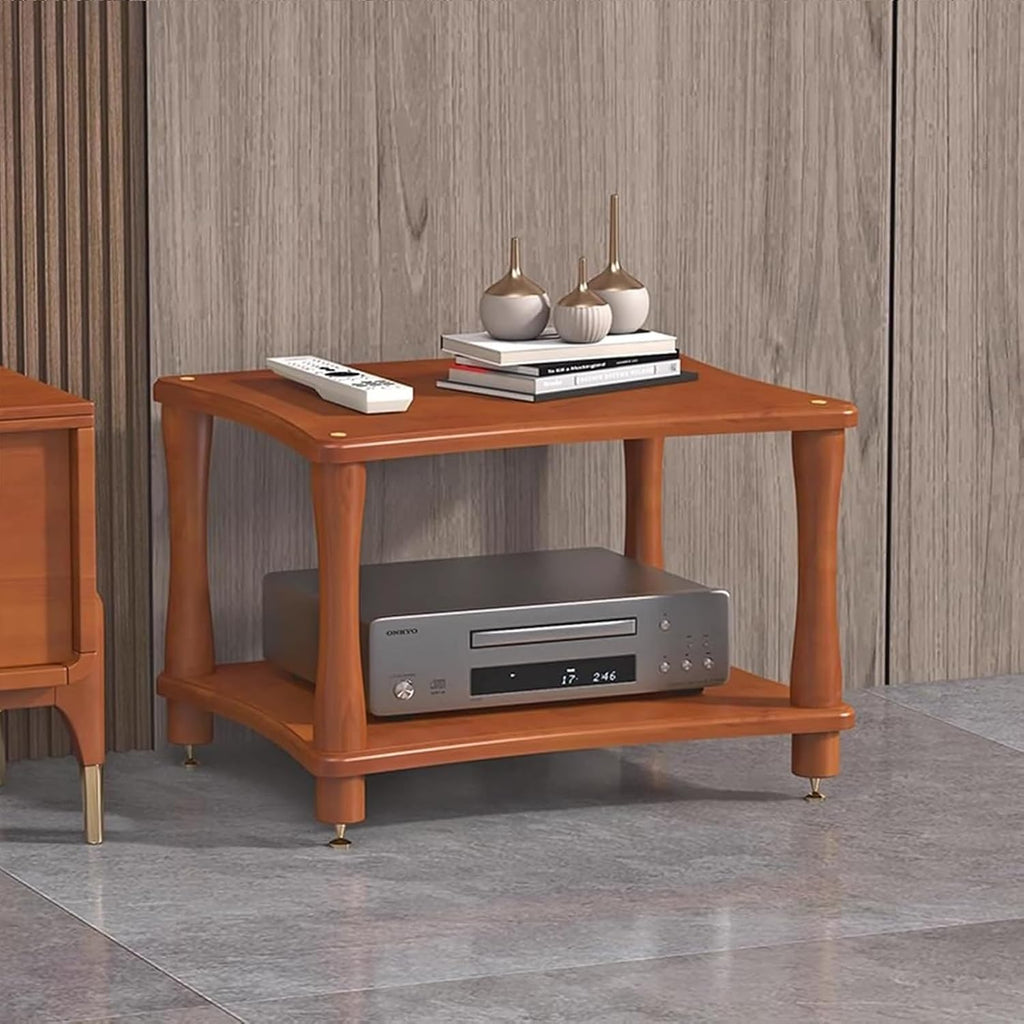 HOFSSI Open Audio Rack/Record Player Stand with Shock Absorbing Feet, Wooden Stereo Cabinet Media Stand Corner Shelf, TV Box/WiFi Router/Audio Equipment Organizer, for Home/Office/Theater(2-Tier)