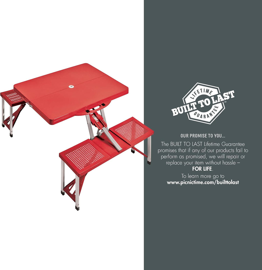 Picnic TIME Coca-Cola Folding Picnic Table with Seats, Collapsible Aluminum Table and Bench Set with Umbrella Hole, Lightweight Portable Table for Camping, Travel, Tailgating, Backyard (Red)