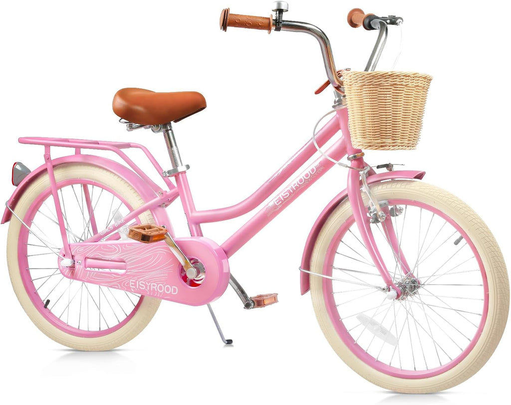 20 Inch Girls Bike, Single Speed Kids' Bicycles with Basket and Kickstand, Kids Beach Cruiser Bike for Girls, Adjustable Seat, Multiple Colors