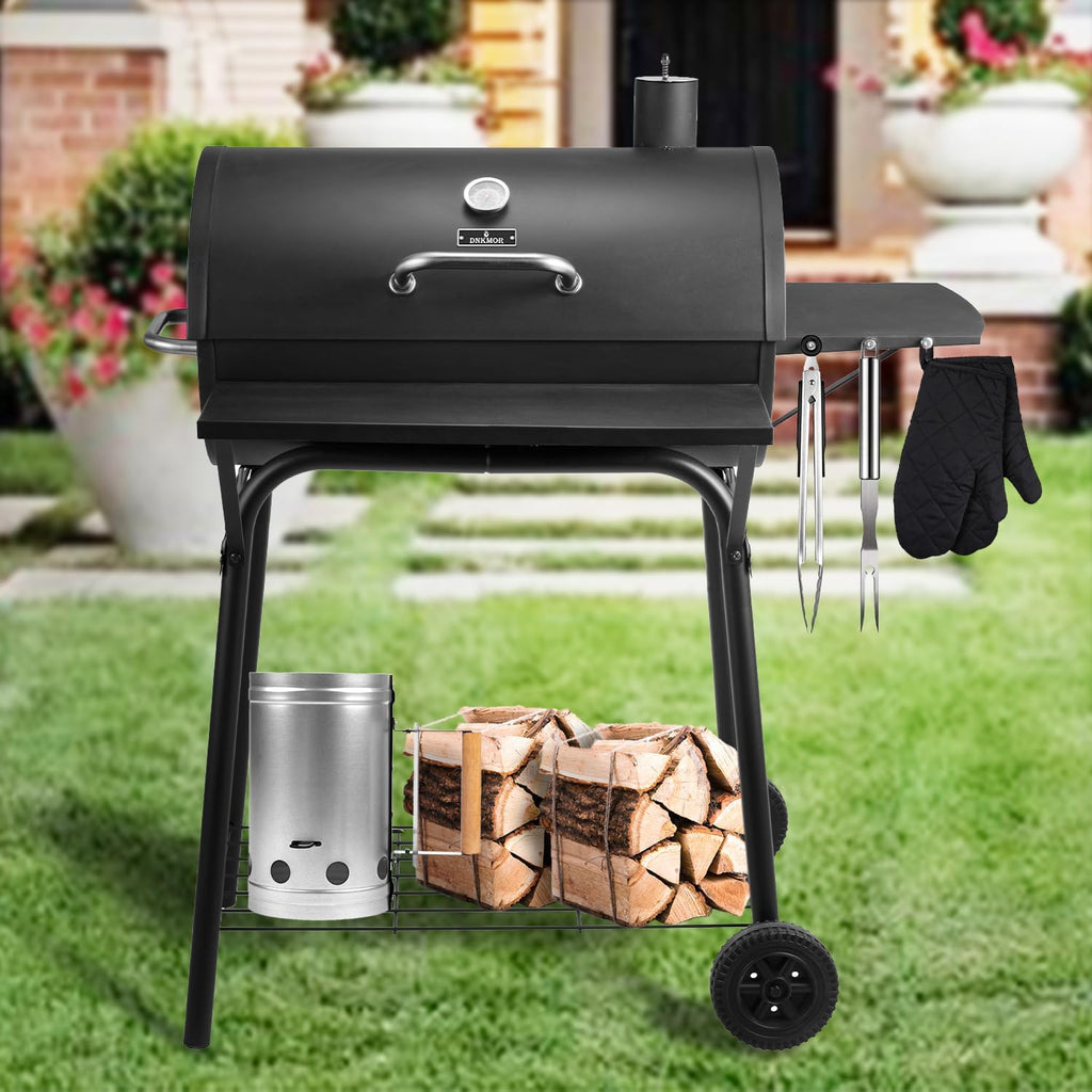 Charcoal Grill Outdoor BBQ Grill 30INCH Barrel Charcoal Grills with Side Table, 627 Square Inches, Outdoor Backyard Camping Picnics, Patio and Parties, Black by DNKMOR