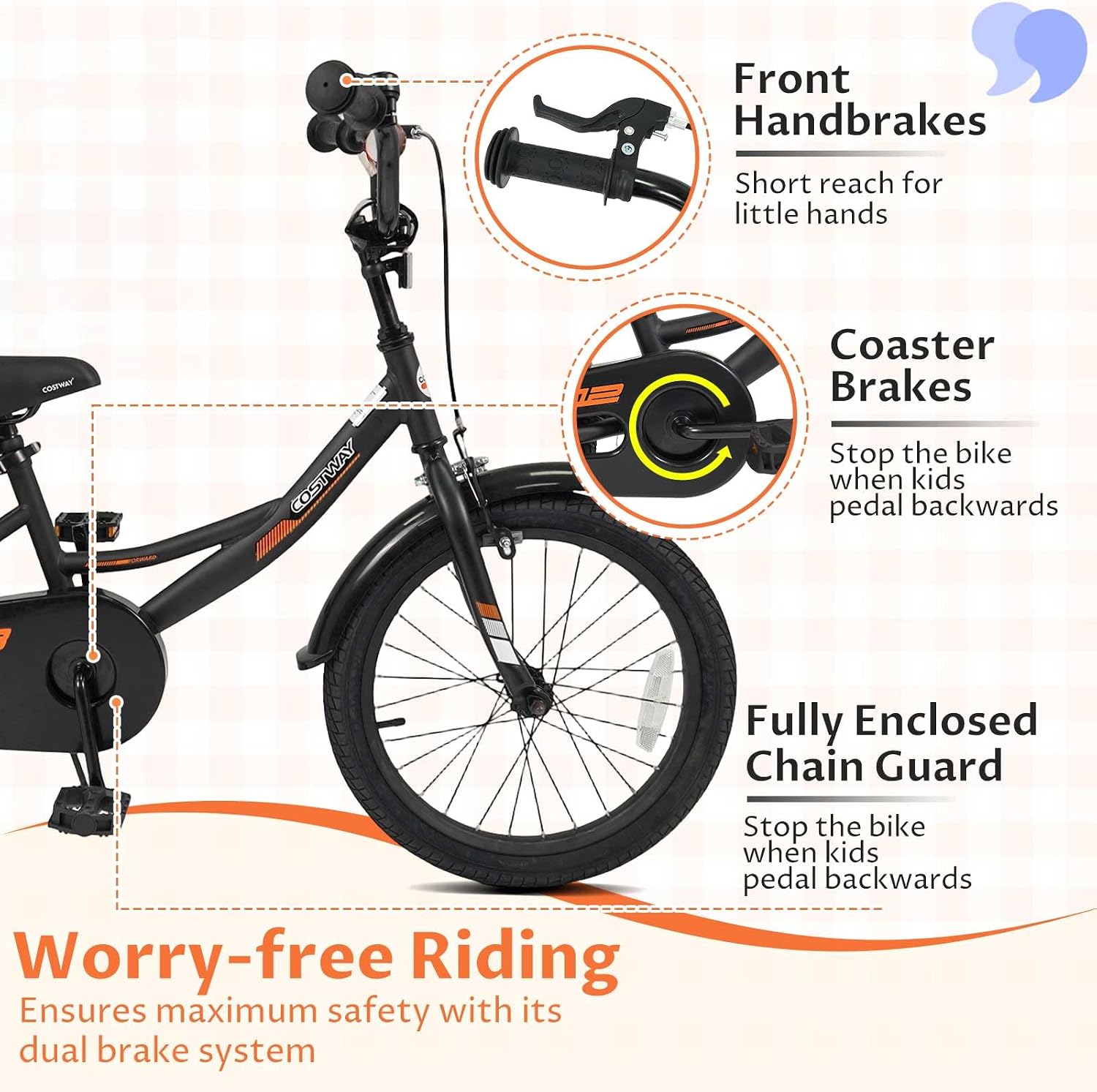 COSTWAY Kids Bike, 18 Inch Toddler Bicycle with Removable Training Wheels, Dual Brakes, Adjustable Seat & Handlebar Height, Girls & Boys Bikes for 3-8 Years Old (Black,18 Inch with Kickstand)