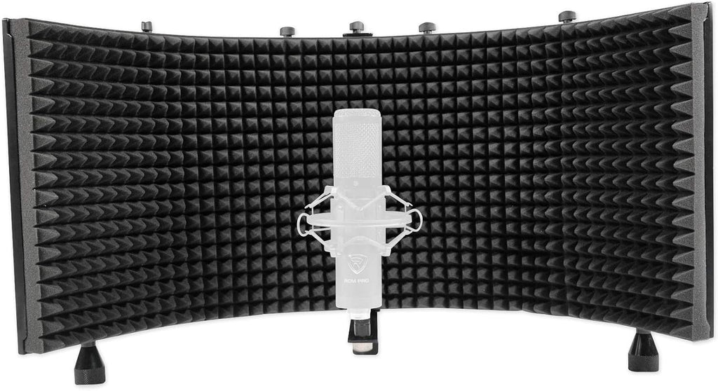 Rockville Recording Studio Bundle: Rockshield 3 Mic Isolation Shield W/Sound Dampening Foam, Rcm Pro Condenser Microphone, Pro-M50 Headphones, Rves05 Tripod Stand, 4-Items
