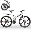 Outroad 26 Inch Folding Mountain Bike, 21 Speed Full Suspension High-Carbon Steel MTB Foldable Bicycle, Dual Disc Brake Non-Slip Folding Bikes for Adults/Men/Women, Black, Orange and Green