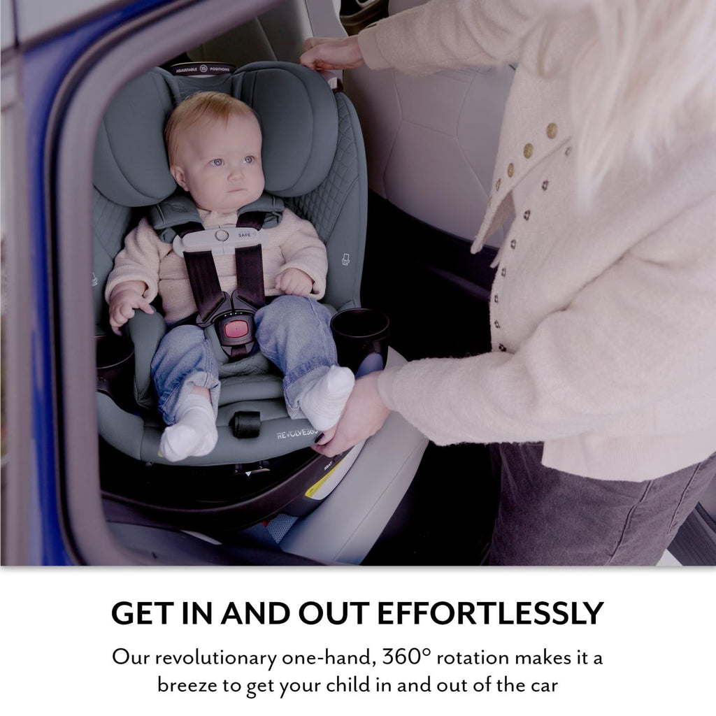 Evenflo Revolve360 Slim 2-in-1 Rotating Car Seat with Green & Gentle Fabric (Travertine)