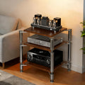 3-Tier AV Media Stand, Heavy Duty Audio Rack with Shock-Absorbing Foot pegs, Open Design av Stand, Multi-Layer Stereo Equipment Rack for Home, Office, Theater (Walnut, 3-Tiers)