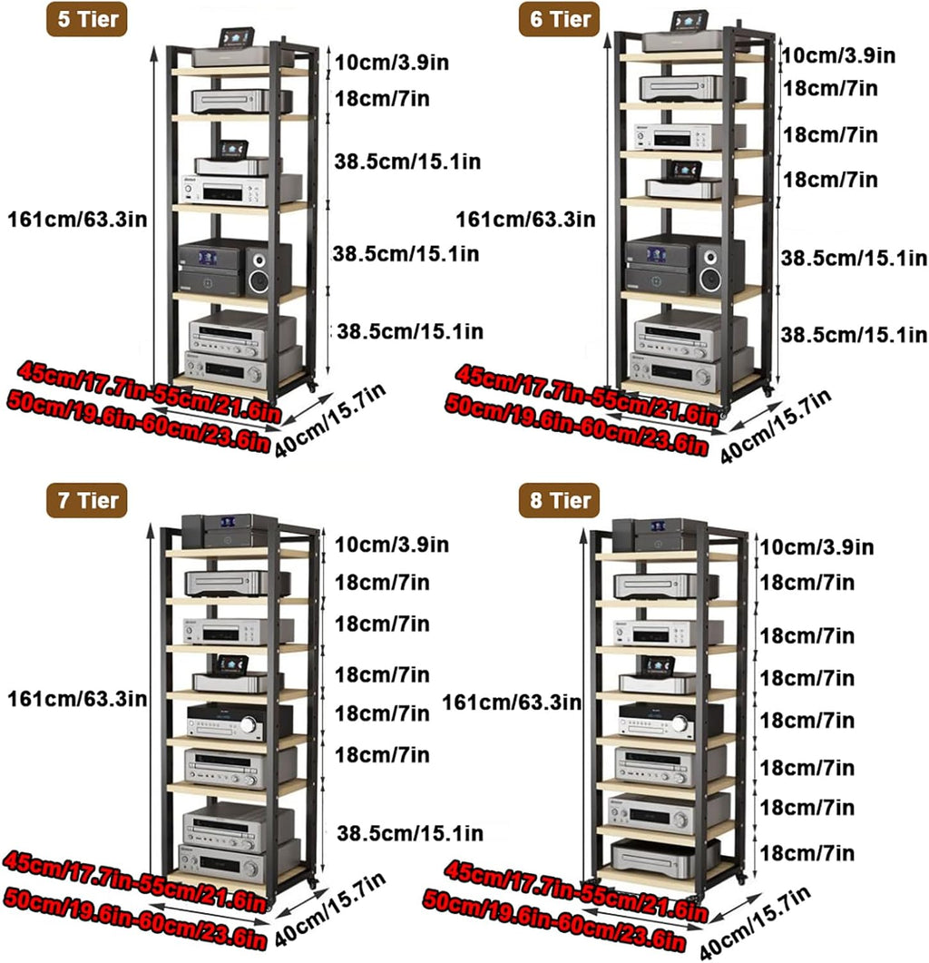 Media Storage Cabinet 5/6/7/8 Tier, AV Media Stand Audio Video Media Stand Record Player Stand, Modern AV Cabinet Audio Rack Stereo Components Rack for Entertainment Stereo,Walnut,6 Tier W 19.6