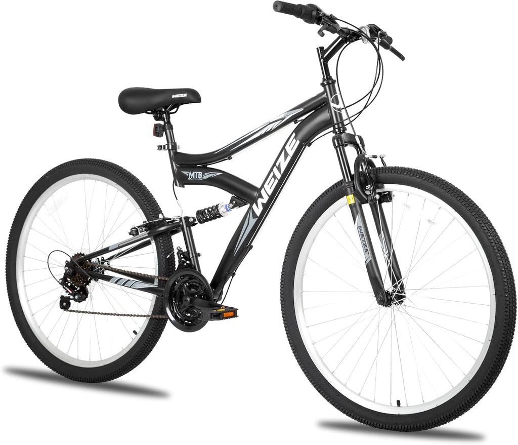 WEIZE Mountain Bike 26 27.5 inch Outdoor Cycling Bike 18-Speed/High-Carbon Steel/Dual Full Suspension, Adjustable Ergonomic Seat for Men Women Adult, MTB Bicycle with Suspension Fork