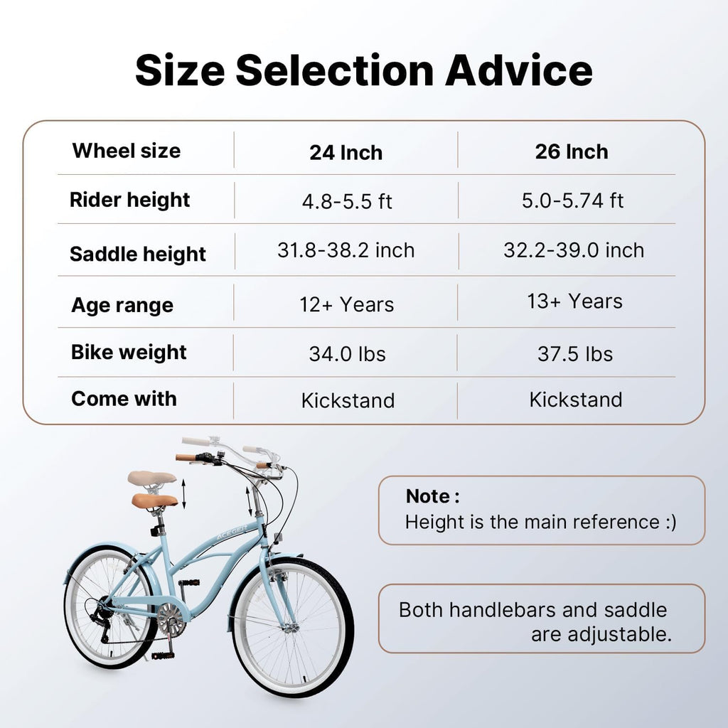 ACEGER Girls Beach Cruiser Bike for Kids 5-13 Years Old, 16' 18' 20' 24' Single Speed Kids Bicycle Included Coaster Brake, Front and Rear Reflectors, 24' 7 Speeds with Dual Brakes
