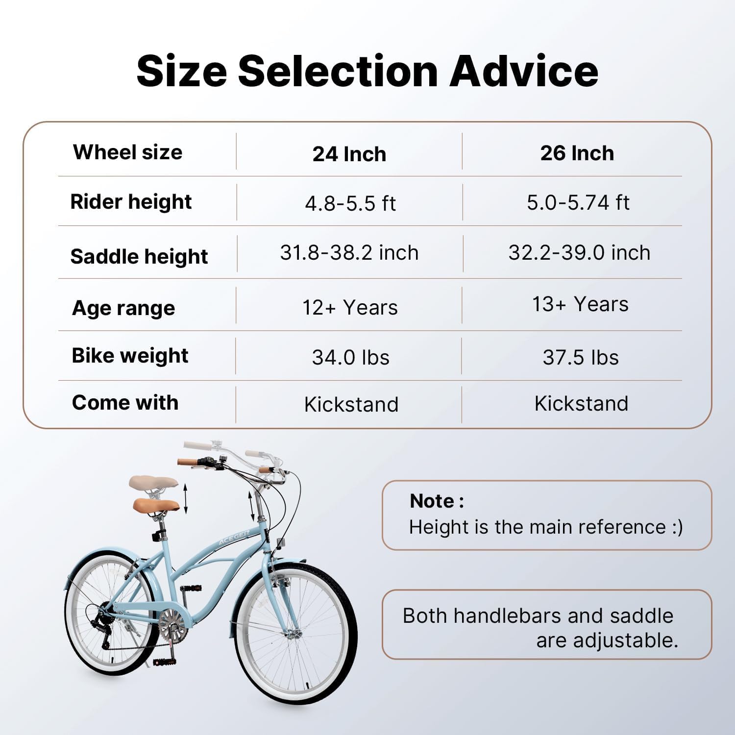 ACEGER Girls Beach Cruiser Bike for Kids 5-13 Years Old, 16' 18' 20' 24' Single Speed Kids Bicycle Included Coaster Brake, Front and Rear Reflectors, 24' 7 Speeds with Dual Brakes