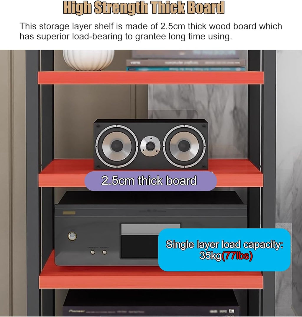 Living Room/Home Audio Video Equipment Rack Stereo Cabinet Stand, Floorsatnding Heavy Duty Media Component Stand Holder with Heightadjustable Shelf & Wheels,Black#3,5 Tier