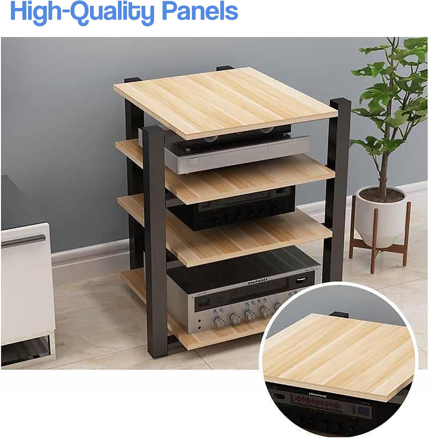 Light Walnut Audio Rack - 2 Tier AV Media Stand, Entertainment Tower for Stereo & Video Components, Stylish Cabinet for Home Theater & AV Equipment, Storage Solution