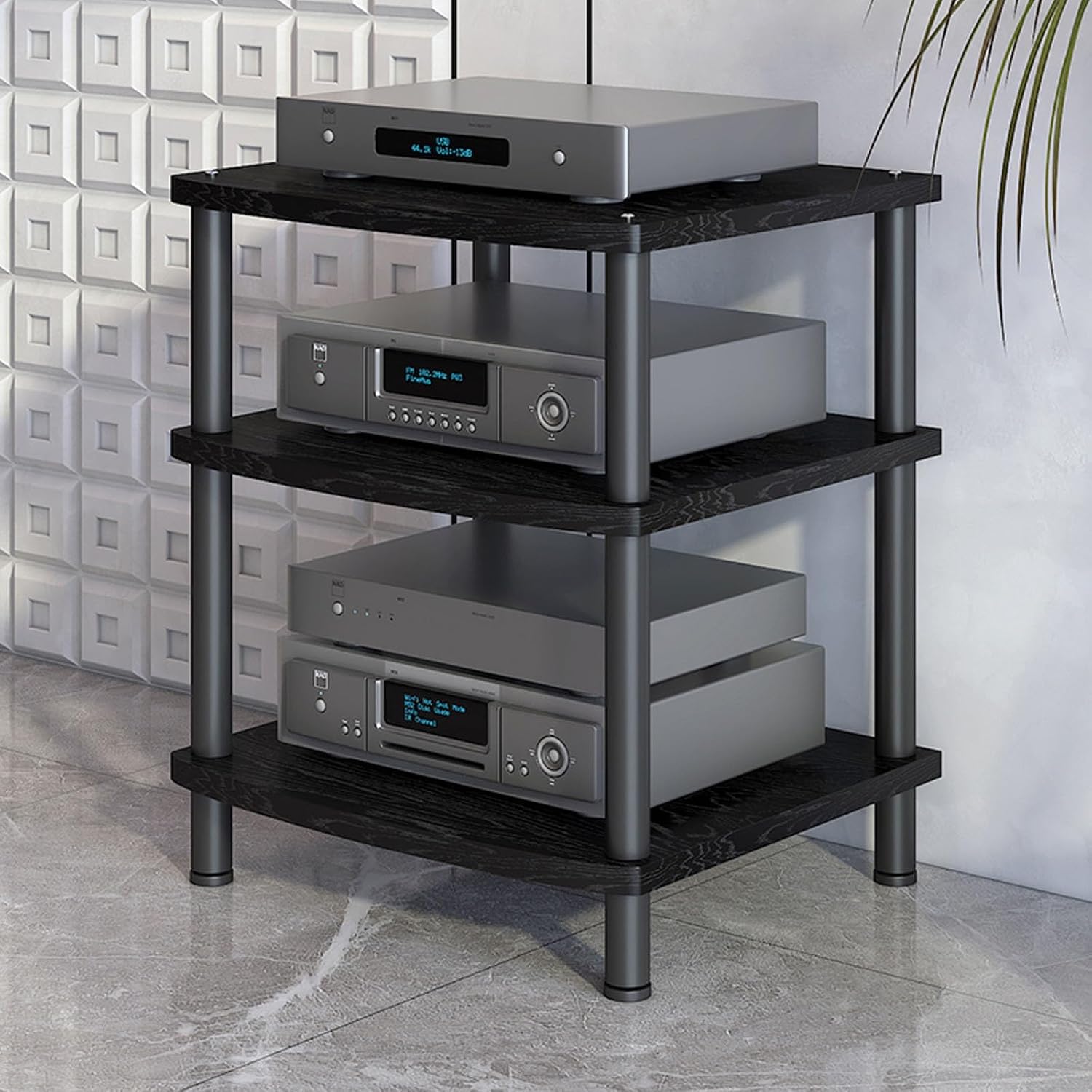 2/3/4 Tier Audio & Video Component Shelves Professional Studio & Home Theater Equipment Cabinet Stereo Rack AV Media Stand Audio Rack Tower CD Record Player(Black,3 Tier)