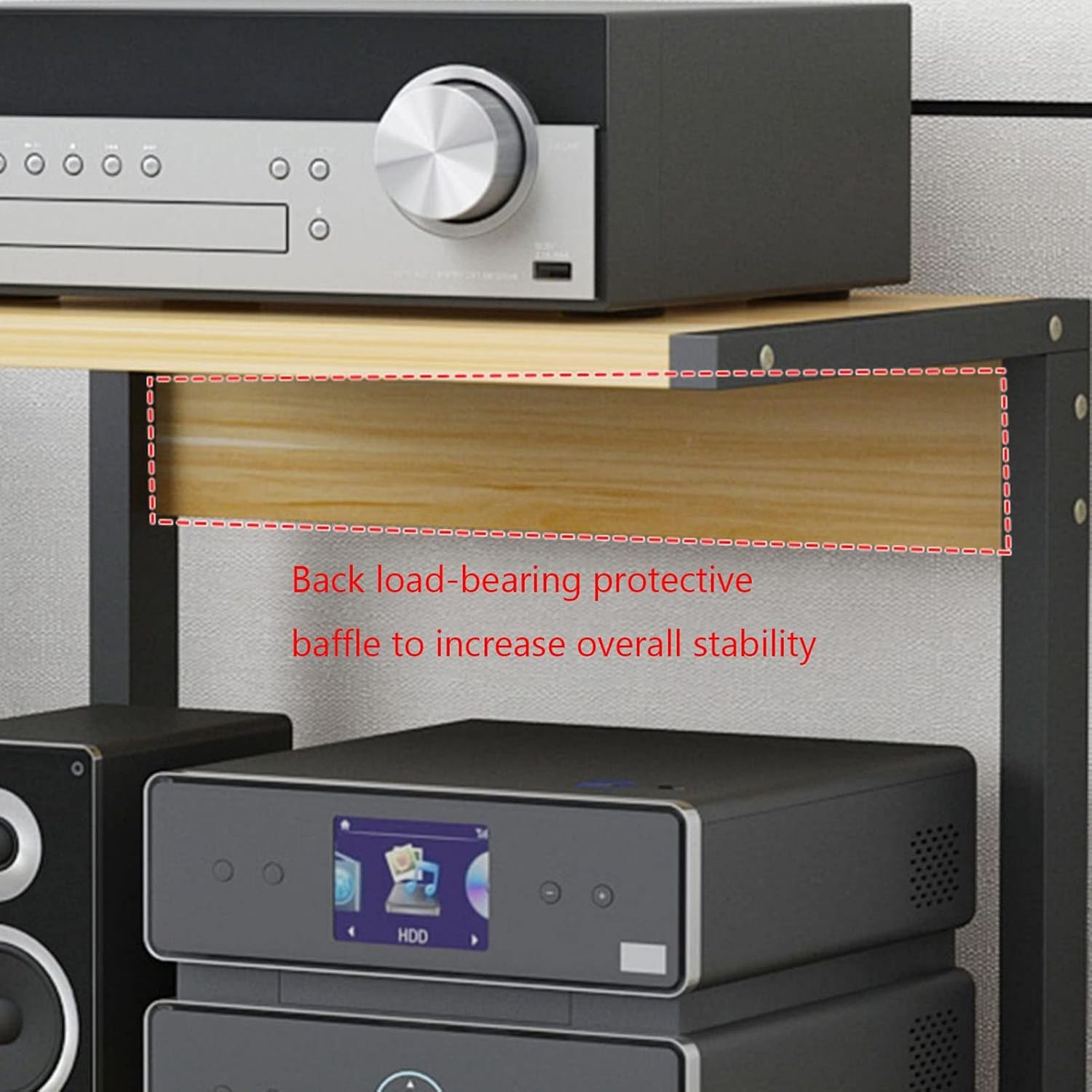 Stereo Rack 2-Tier Wood Shelf Audio Rack Media Stand and Theater Equipment Cabinet Multifunction Storage Rack