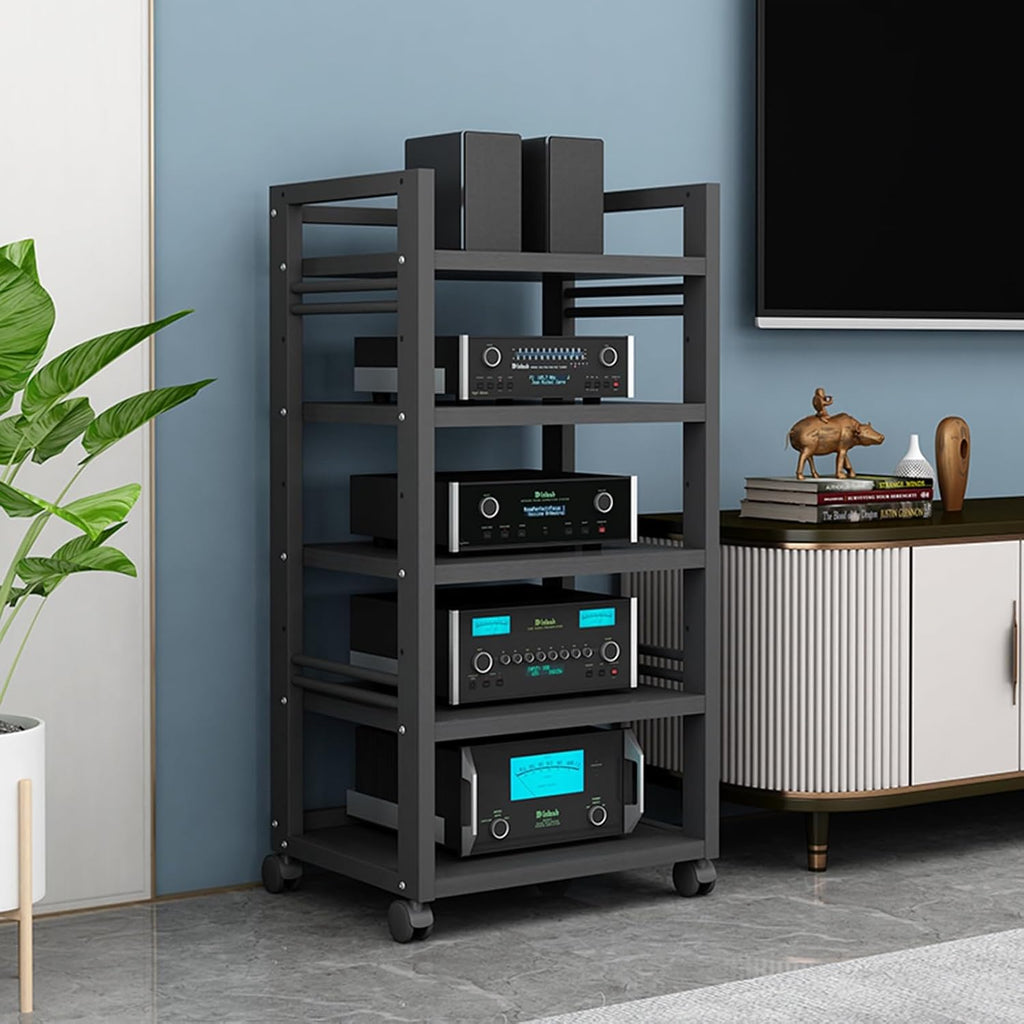 4/5-Tier Movable Amplifier Stand AV Media Stand CD Player Stereo Shelf Home Theatre Equipment Storage Shelf Multi-Function Open Cabinet Audio Video Component Cabinet (Color : A, Size : 5-Tier)