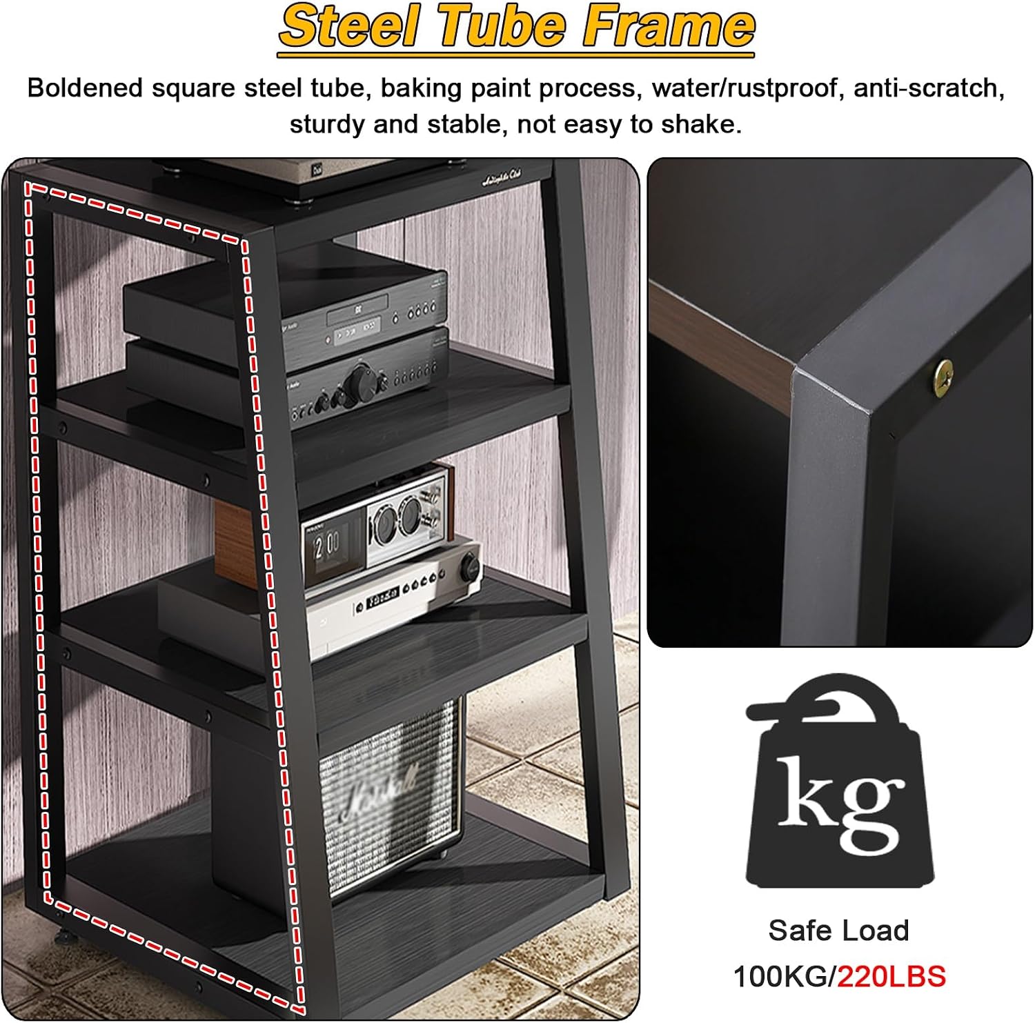 Audio Component Rack Tower Media Stereo Stand Equipment Shelves 2 3 4 Tier, Floor-Standing Video Game Organizer Cabinet Display Holder, for Recording Room/Class(Style a 2 Tier 35cm/13.8in)