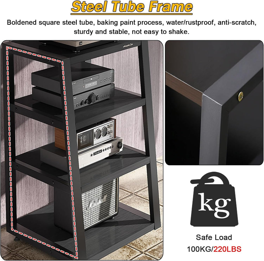 Audio Component Rack Tower Media Stereo Stand Equipment Shelves 2 3 4 Tier, Floor-standing Video Game Organizer Cabinet Display Holder, for Recording Room/Classroom/Meeting Room(Style D,2 Tier 35cm/13