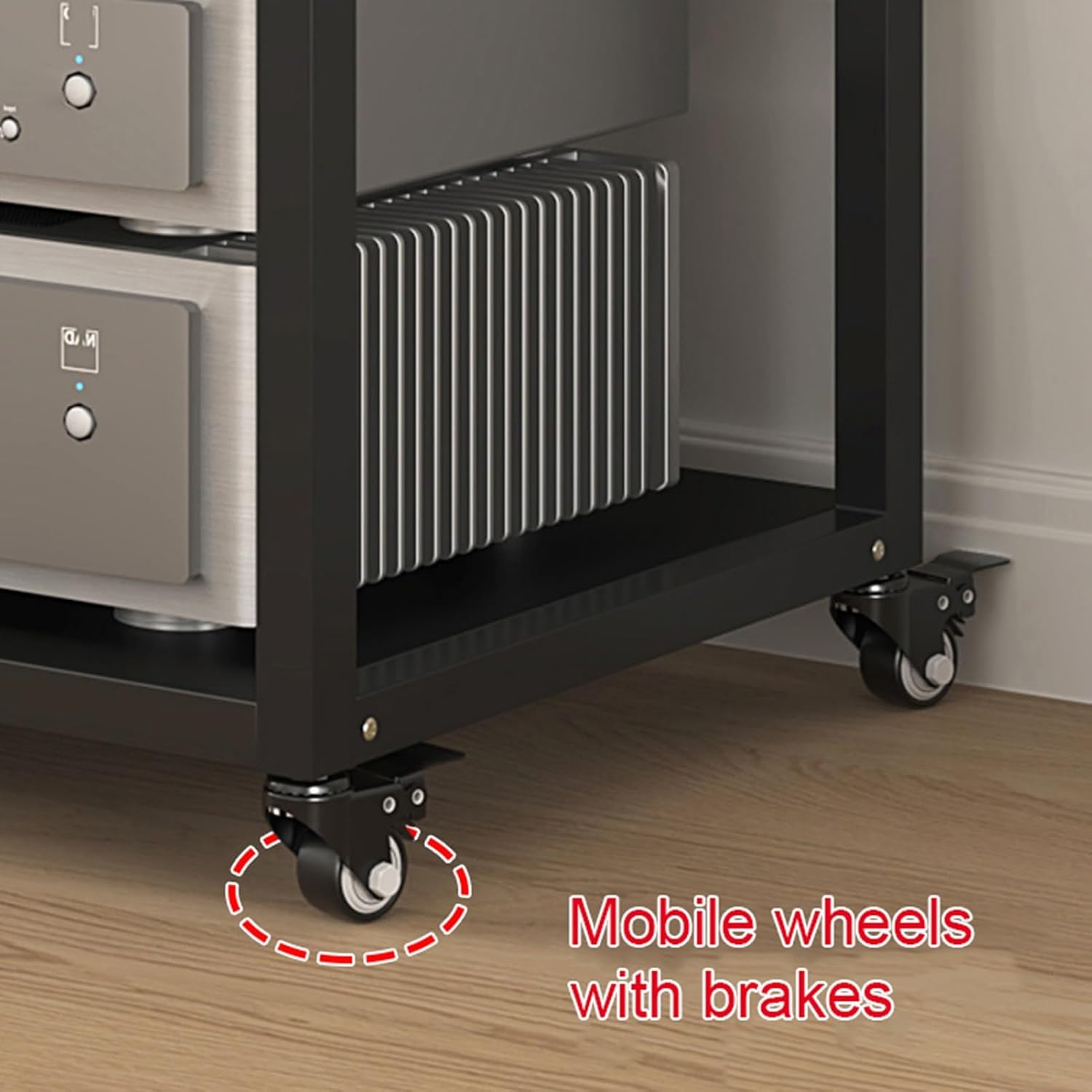 5 Tier Audio Video Stand - Multifunctional Media Cabinet for Amplifiers, DVD/CD Players, and Stereo Equipment - Mobile Wheels, Open Storage Shelf - 50x40x90cm