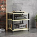 Heavy Duty 4Tier Wooden & Metal Stereo Stand for Small Spaces Living Room Bedroom Home Av Component Media Cabinet Audio Equipment Rack for TV Amplifier DVD Player Modern Storage Solution B