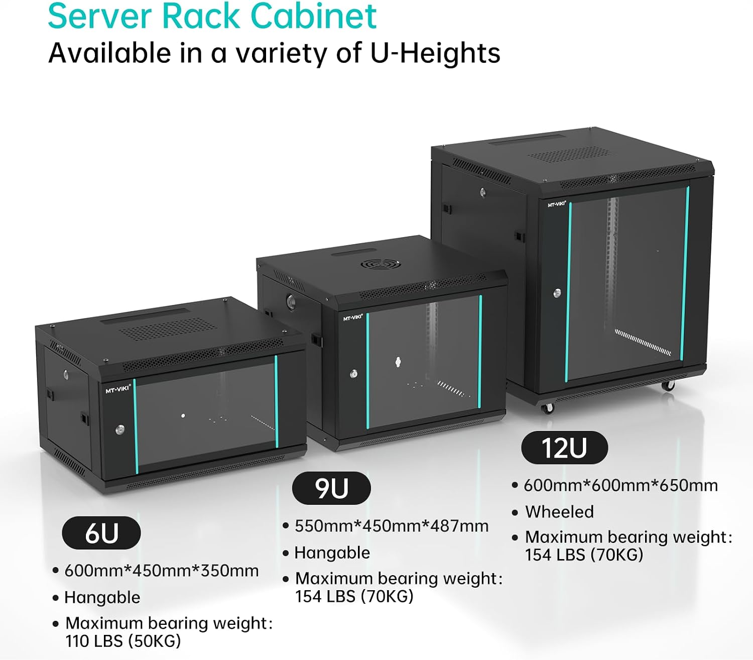 MT-VIKI 6U Wall Mount Server Cabinet Network Rack Vented Enclosure, 0.8mm Thick, 17.7'' Deep (450mm), for 19'' IT Equipment, Included 1pcs 10'' Depth Rack Shelf