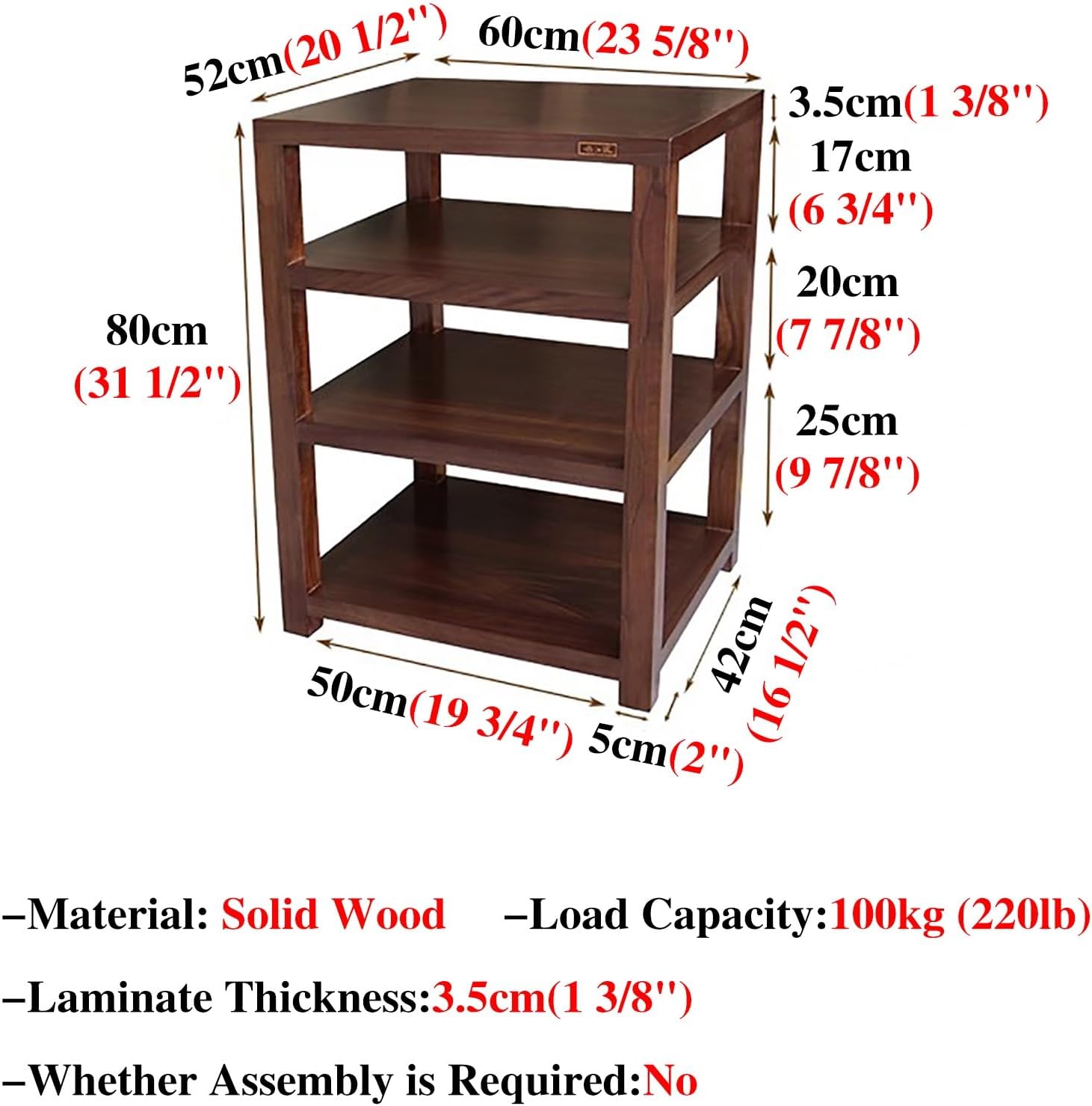 Wooden Media Audio-Video Shelving Cabinet, Audio Component Rack Tower Media Stereo Stand Equipment Shelves, 2 3 4 Tier Av Component Media Stand(Four Layers)