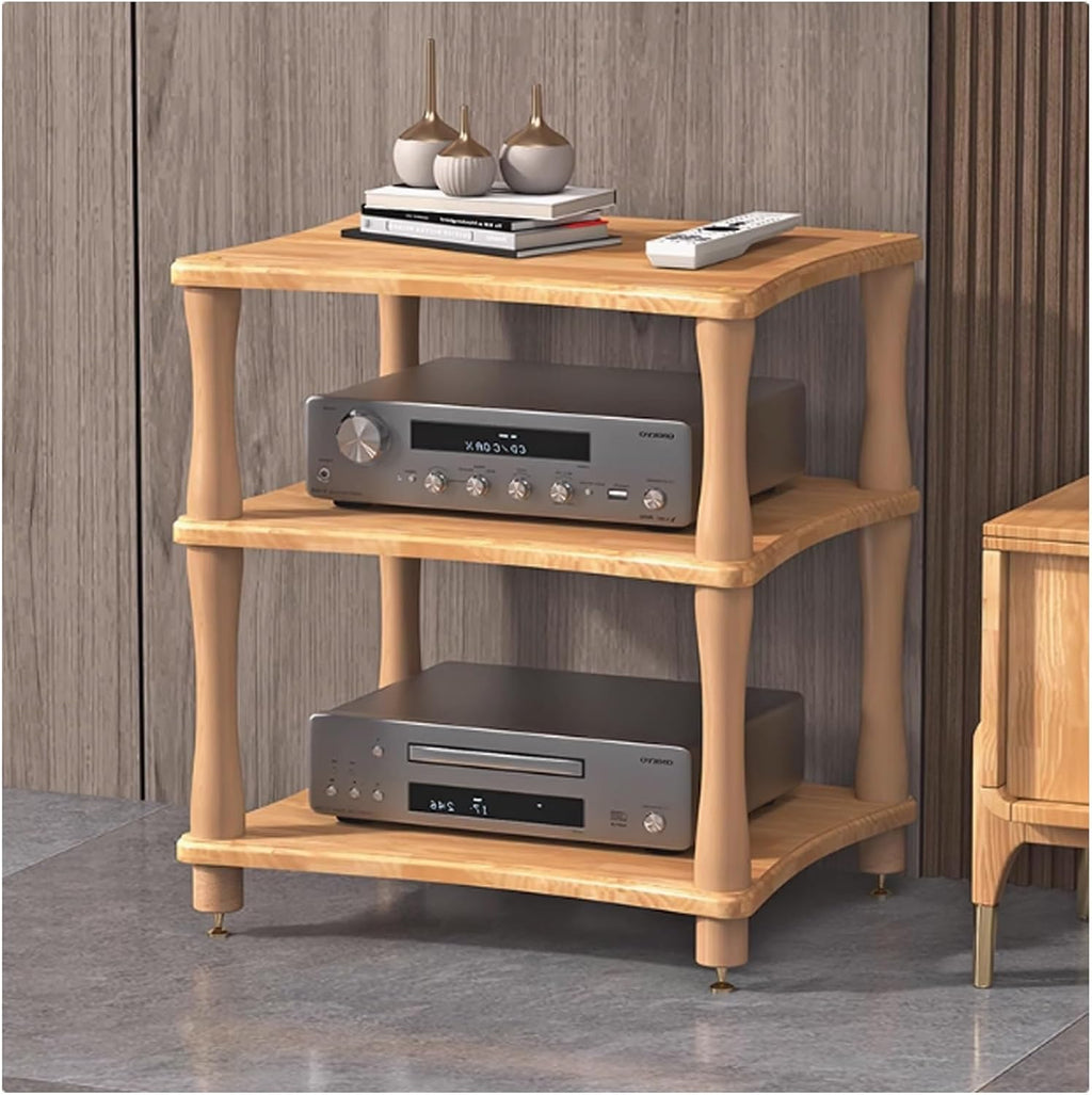 Stereo Rack AV Media Stand Media Audio Rack Tower CD Record Player Stereo Receiver AV Equipment Cabinet Display Stand for Living Room, Gaming, Recording Room(Original wood,60x48x64cm)