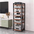 Movable Stereo Components Cabinet Rack with Adjustable Shelf - Av Media Shelf for Dvd Players/ Cd Changer/ TV Accessories/ Game Console - Audio Equipment Rolling Carts on Wheels(Brown,7 tier-60cm wide