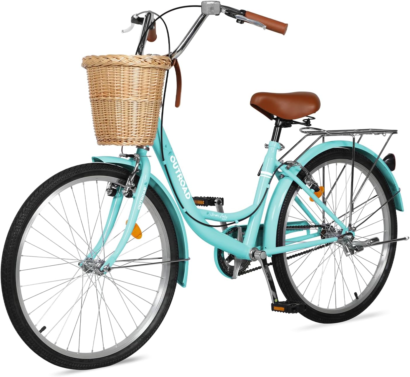 Max4out Women Bike Beach Cruiser Bike for Adult, 24 & 26 Inch Comfort Bikes with Rattan Front Basket, Womens Bicycle with Adjustable Seat and Dual V-Brake (Pink & White & Green & Purple & Black)