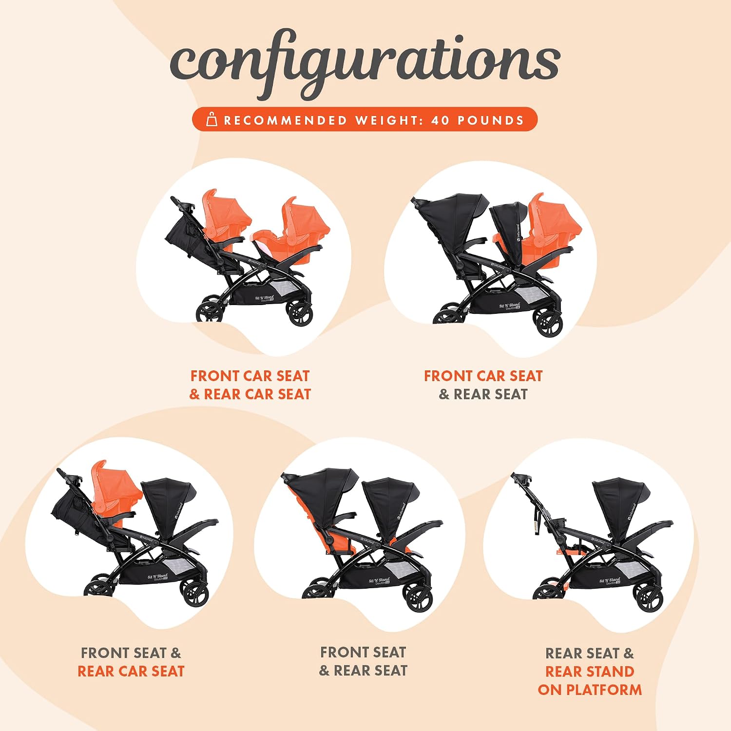 Baby Trend Double Stroller with Canopy Visors, Storage Basket and 2 Cup Holders, Sit N' Stand 2.0 DLX, Stormy – Foldable Infant and Toddler Tandem Stroller and Travel System