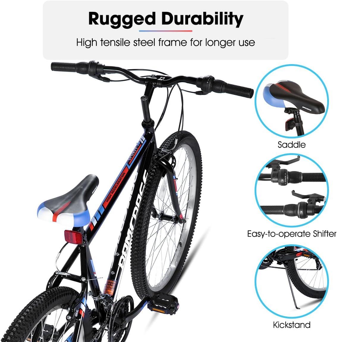 HH HILAND 24 26 inch Mountain Bike for Men Women, 18 Speeds High-Carbon Steel Frame, Sport Cycling MTB Bicycle for Adult