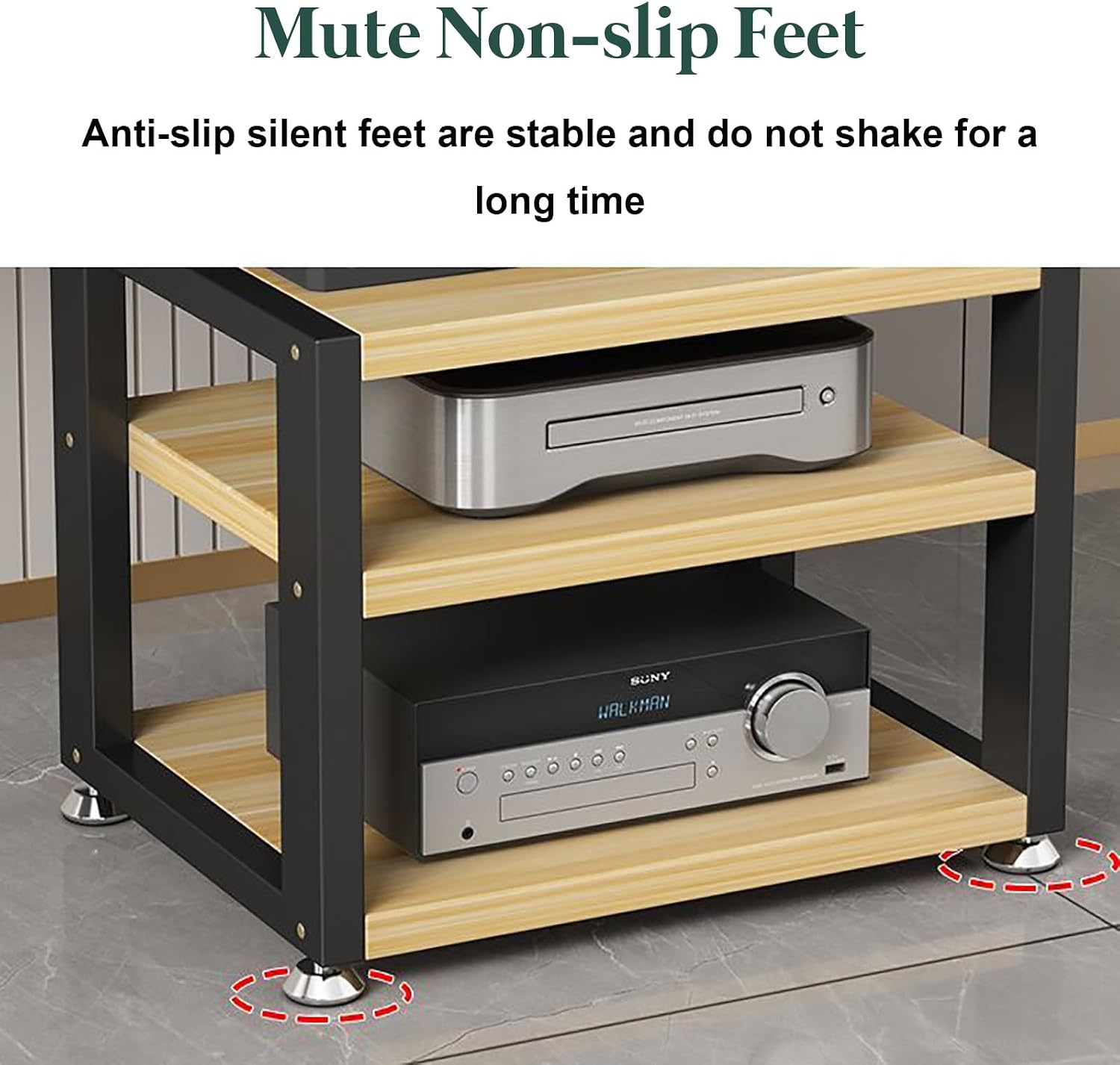 Movable AV Media Stand, 3-Tier Walnut Desktop Audio Rack, Portable Corner Stereo Cabinet, Open Storage for Computer Desk, Stylish Wooden Shelf for Home Entertainment