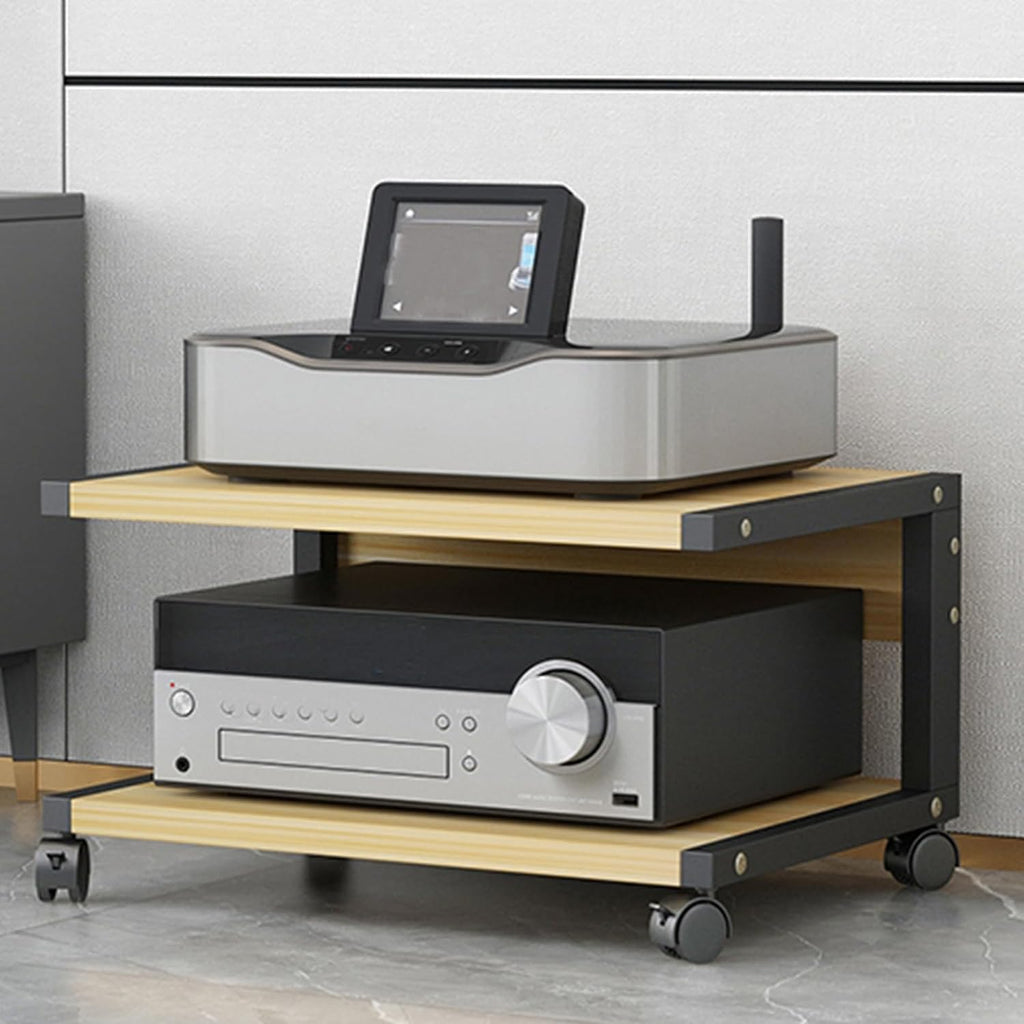 2-Tier AV Media Stand Audio Rack Tower Stereo Cabinet, Audio-Video Shelving with Wheels, Game Console Entertainment Shelf for TV/DVD/CD Record Player,C,20×16×16in/50×40×40cm
