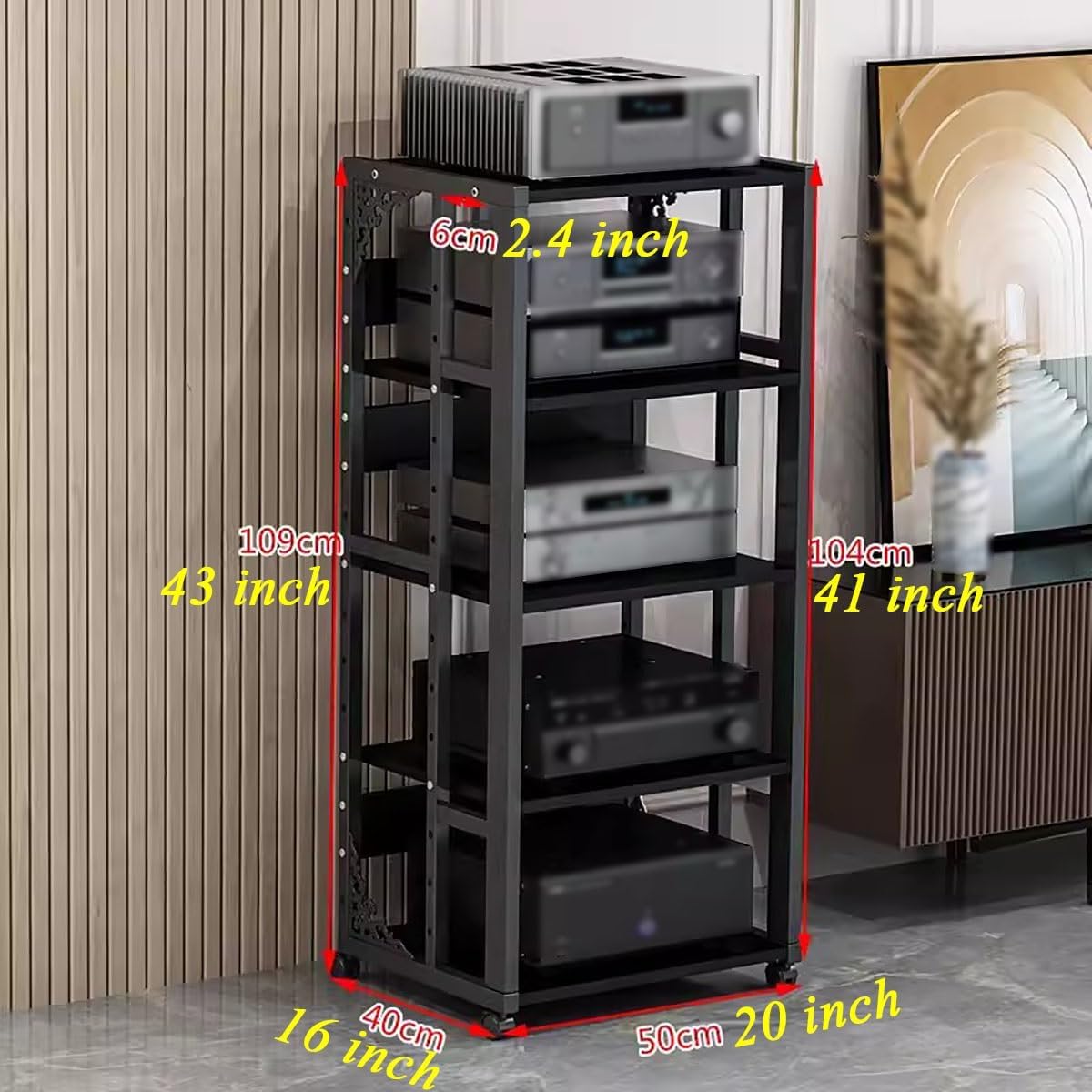 5 Tier Stereo Stands for Living Room Home, Av Media Component Cabinet Corner Audio Video Rack Tower, Electronics Equipment Shelf, Game Record Player Receiver Console Storage Shelv,Black,5 Tier