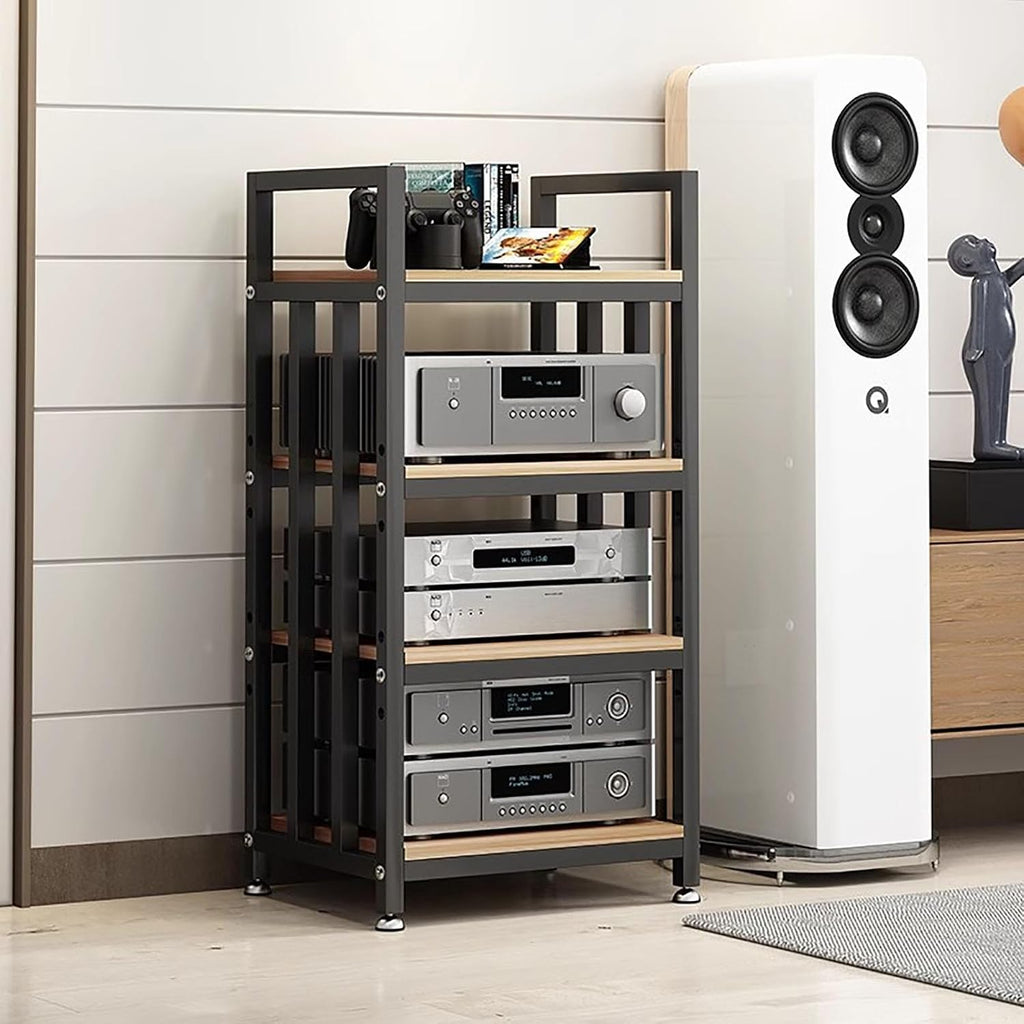 4 Tier Floorstanding Storage Shelves，Furniture Media Stand DVD CD Player Stand Audio Rack Power Amplifier Equipment Cabinet with Height Adjustable Wooden Shelf，19.7x15.7x39.4in (Color : B)